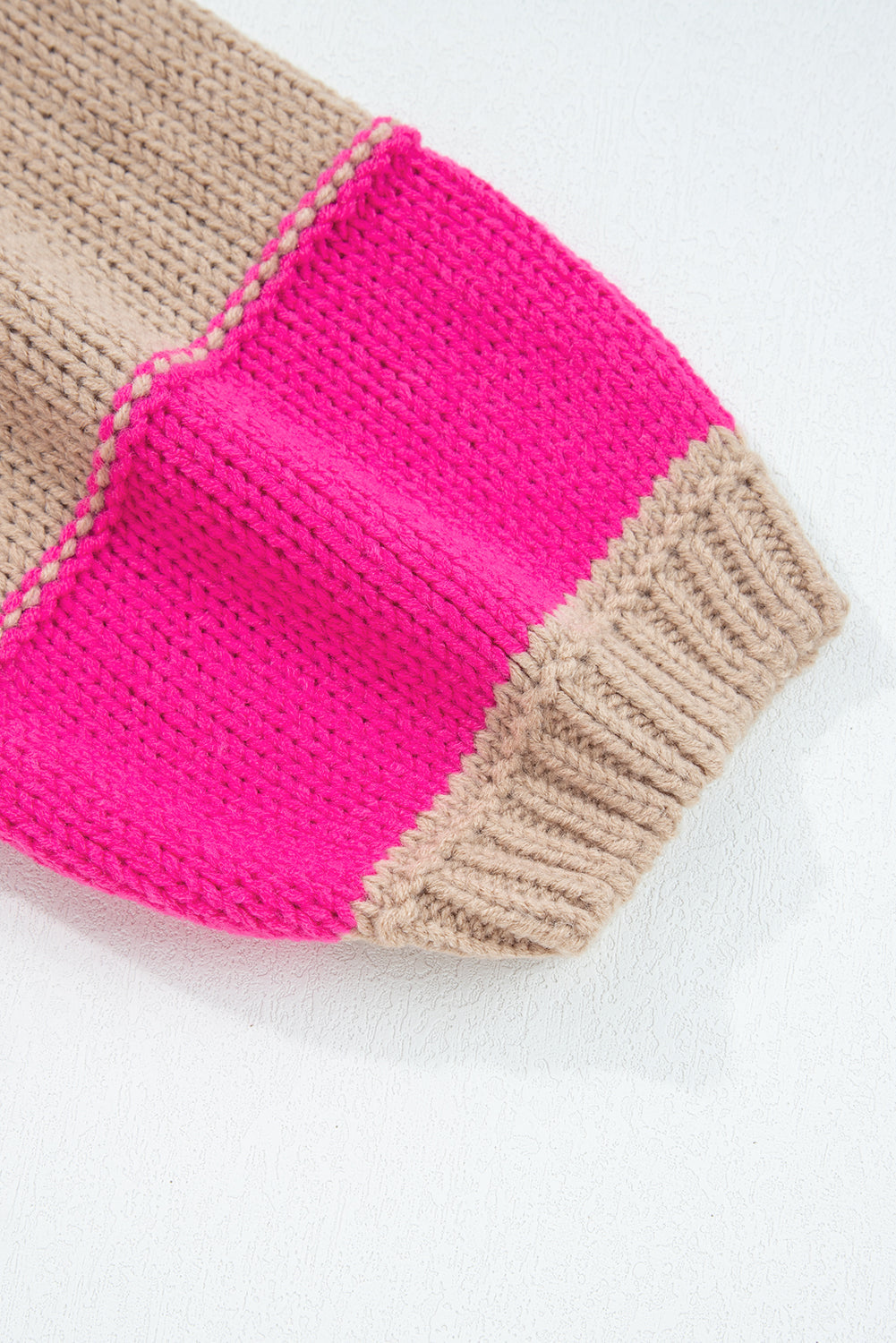 Khaki Stripe Color Block Plus Size Drop Shoulder Sweater Dear-Lover Dropshipping